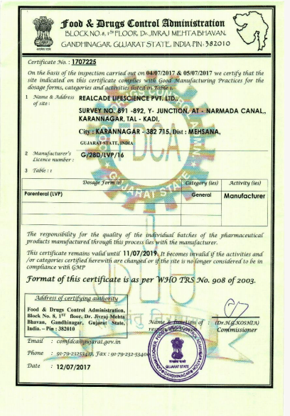 WHO GMP Certificate